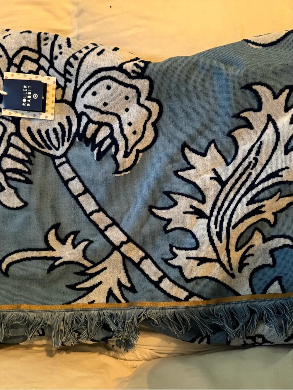 Roller Rabbit Blue & Cream Floral Towel NWT